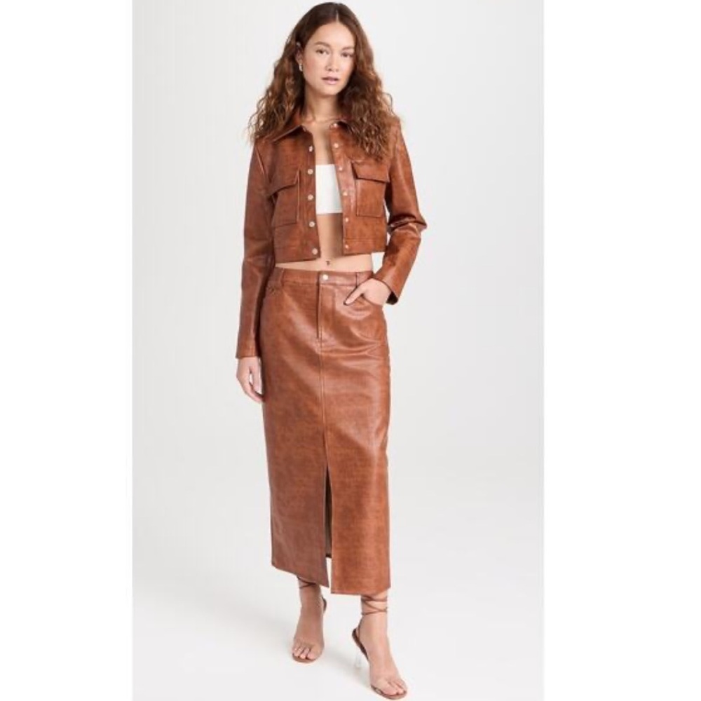 WAYF Roberta midi skirt - brown croc leather skirt